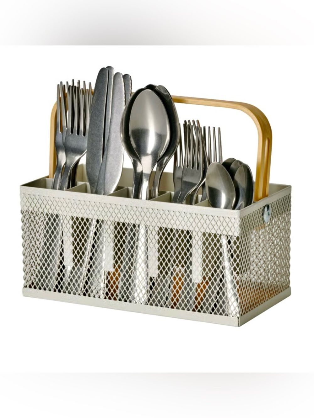 20 piece Cutlery and Metal Mesh Caddy with Bamboo Handle - White